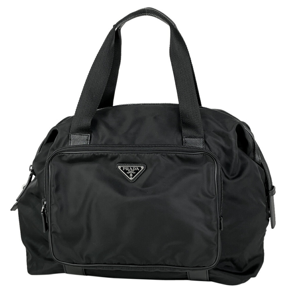 Prada Logo Plate Tote Bag Tessuto Nero Black